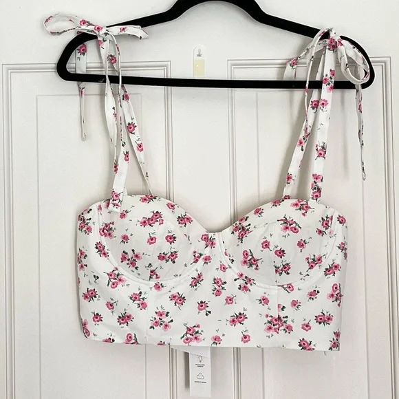 NWT Zara pink white floral crop top L - Picture 3 of 11